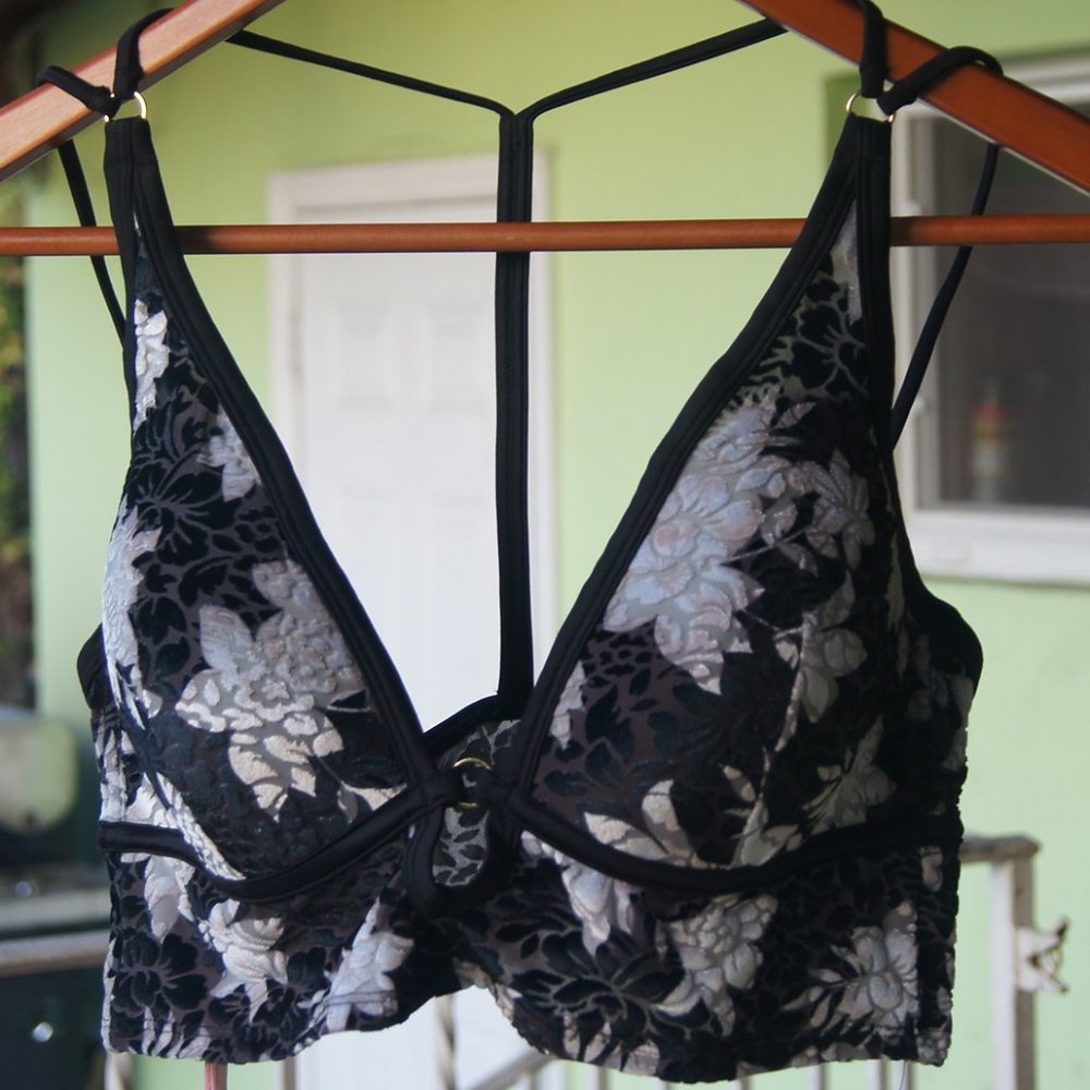 PINK. Black and White Velvet Large Bralette